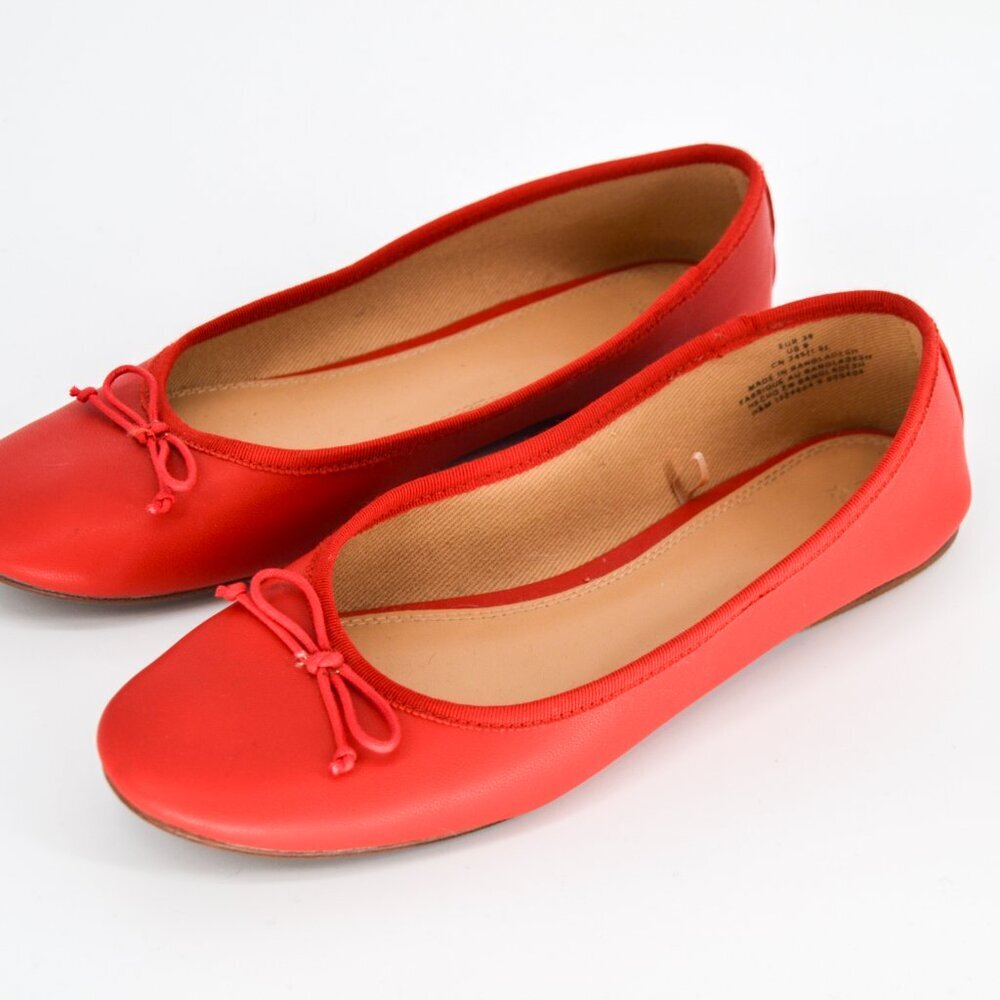 H&M Bow Ballet Flats in Red Minimalist Ballerina Travel Comfort Shoes Womens 8 - Picture 5 of 9